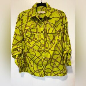 Michael Kors Lime Chain Print blouse button down Shirt size small